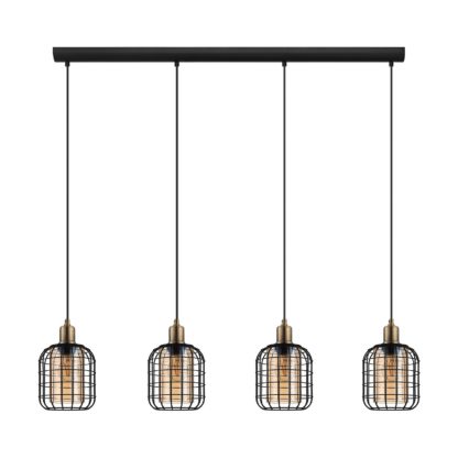 An Image of EGLO Chisle Amber Caged 4L Pendant Light