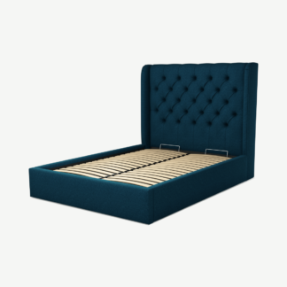 An Image of Romare Double Ottoman Storage Bed, Shetland Navy Wool