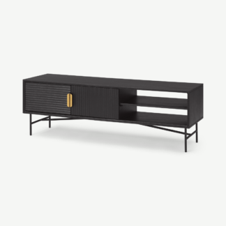 An Image of Haines Wide Media Unit, Charcoal Black Mango Wood