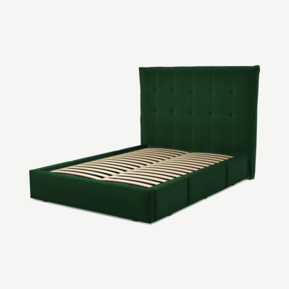 An Image of Lamas Double Bed with Storage Drawers, Bottle Green Velvet