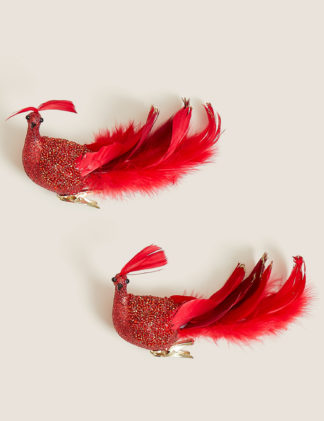 An Image of M&S 2pk Glitter Opulent Bird Tree Decorations