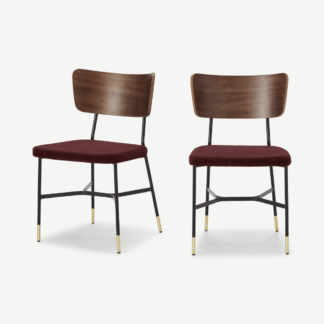 An Image of Set of 2 Amalyn Dining Chairs, Walnut & Rosewood Corduroy Velvet