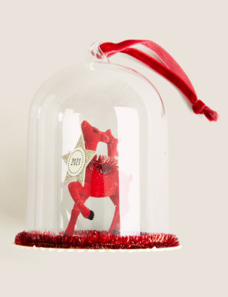 An Image of M&S Glass Hanging Deer Decoration