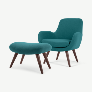 An Image of Moby Accent Armchair and Footstool, Mineral Blue
