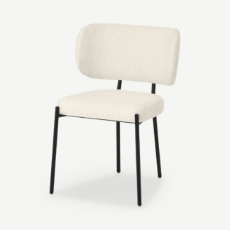 An Image of Asare Dining Chair, Whitewash Boucle & Black Leg