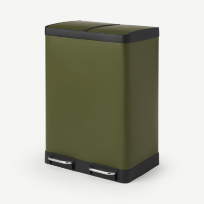 An Image of Colter Soft Close Double Recycling Pedal Bin, 2 x 30L, Forest Green
