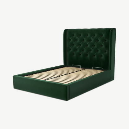 An Image of Romare Double Ottoman Storage Bed, Bottle Green Velvet