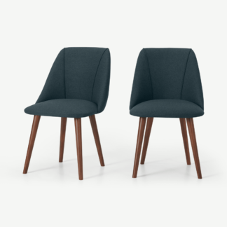 An Image of Lule Set of 2 Dining Chairs, Aegean Blue & Walnut Leg
