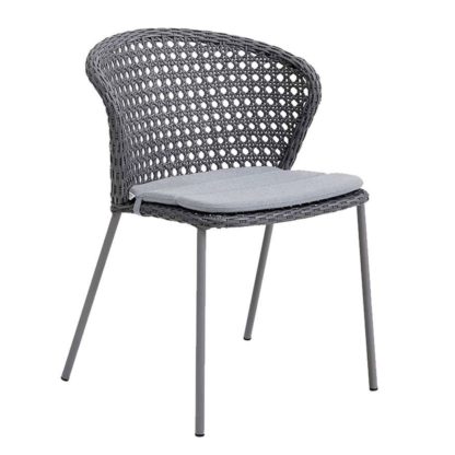 An Image of Cane-line Lean Outdoor Stackable Dining Chair French Weave with Grey Cushion