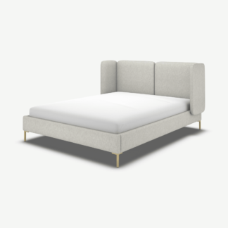 An Image of Ricola King Size Bed, Ghost Grey Cotton with Brass Legs