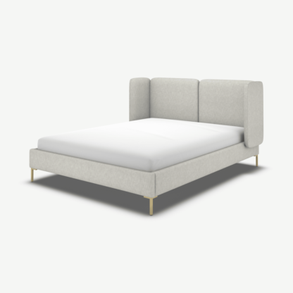 An Image of Ricola Super King Size Bed, Ghost Grey Cotton with Brass Legs