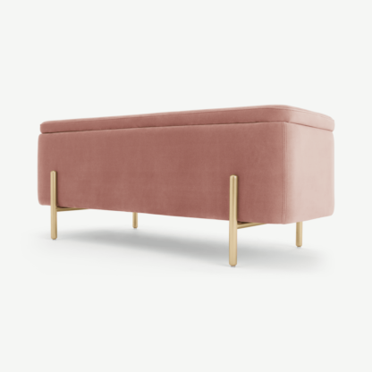 An Image of Asare 110cm Upholstered Ottoman Storage Bench, Blush Pink & Brass
