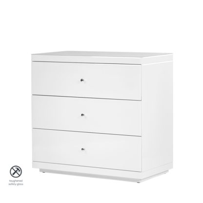 eb92fcf5ed890c98371c90bc078a7d14f398f073c9b21dff952216eb875397bc.jpg An Image of Pimlico Glass Three Drawer Chest