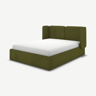 An Image of Ricola Double Ottoman Storage Bed, Nocellara Green Velvet