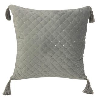 An Image of Quilted Cushion with Sequins - Grey - 43x43cm