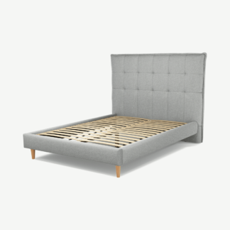 An Image of Lamas Double Bed, Wolf Grey Wool with Oak Legs