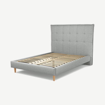 An Image of Lamas Double Bed, Wolf Grey Wool with Oak Legs