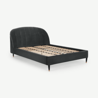 An Image of Margot King Size Bed, Midnight Grey Velvet & Black Stain Copper Legs