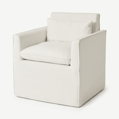 An Image of Kasiani Carver Dining Chair, Off-White Cotton & Linen Mix