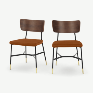 An Image of Amalyn Set of 2 Dining Chairs, Rust Velvet & Walnut