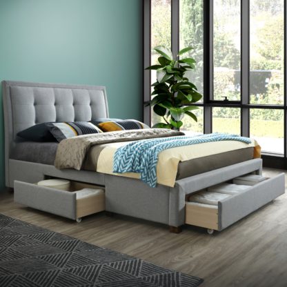 An Image of Shelby Grey Fabric 3 Drawer Storage Bed Frame - 4ft6 Double