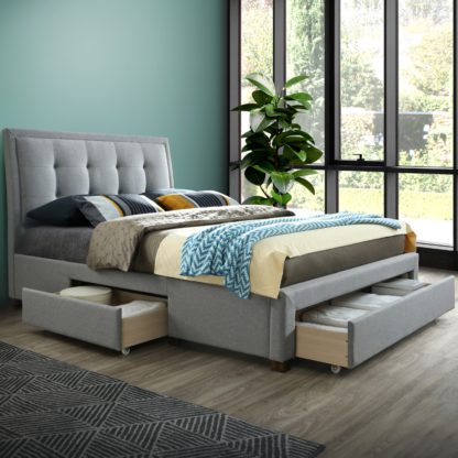 ef0bdb85a8ddc30329c0978c05b53b42a59c44adf5ade2bf48618e1b61f2f5e8.jpg An Image of Shelby Grey Fabric 3 Drawer Storage Bed Frame - 4ft6 Double
