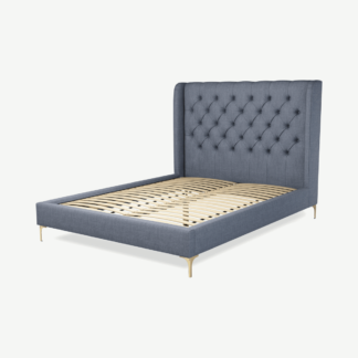 An Image of Romare King Size Bed, Denim Cotton with Brass Legs