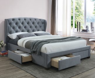 An Image of Hope Grey Velvet Fabric 4 Drawer Winged Storage Bed Frame - 4ft6 Double