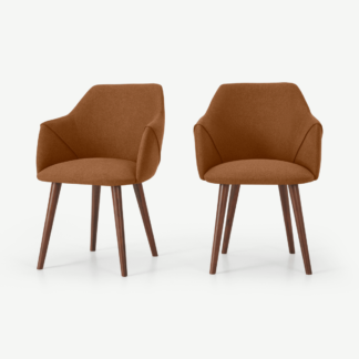 An Image of Lule Set of 2 Carver Dining Chairs, Dune Orange & Walnut Leg