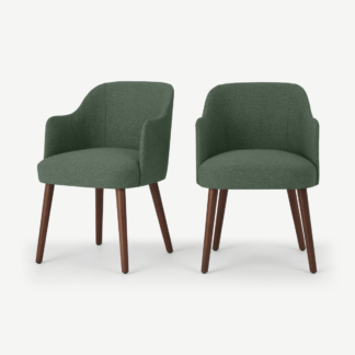 An Image of Swinton Set of 2 Carver Dining Chairs, Darby Green & Walnut stain