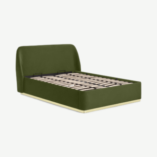 An Image of Trudy King Size Ottoman Storage Bed, Ivy Green Velvet & Brass