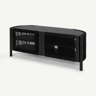 An Image of Tamana Wide Media Unit, Black Acacia Wood & Cord