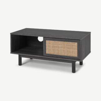 An Image of Pavia Compact Media Unit, Natural Rattan & Black Wood Effect