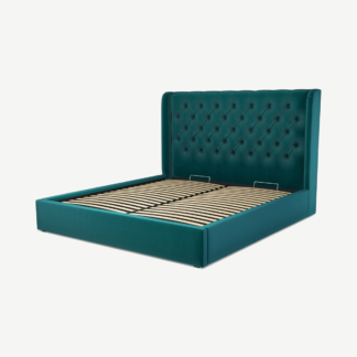 An Image of Romare Super King Size Ottoman Storage Bed, Tuscan Teal Velvet