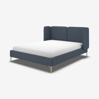 An Image of Ricola King Size Bed, Shetland Navy Wool with Brass Legs