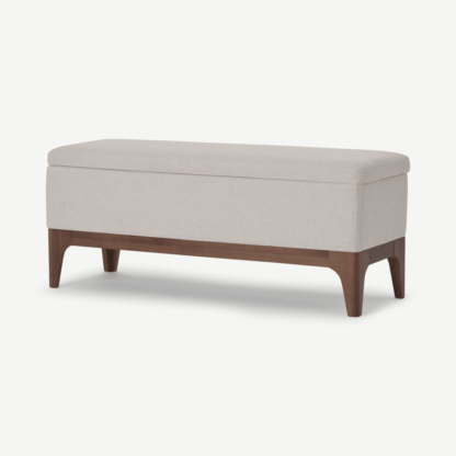 An Image of Roscoe Ottoman Storage Bench, Salcombe Beige with Dark Stain Oak Legs