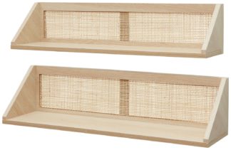 An Image of Lloyd Pascal Light Rattan Set of 2 Wooden Shelves - Wood
