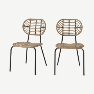 An Image of Swara Garden set of 2 Garden Dining Chairs, Natural Polyrattan and Black