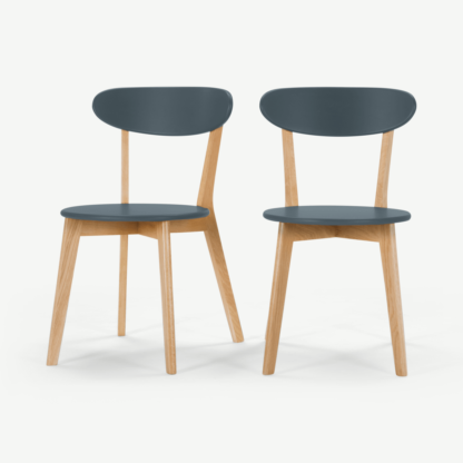 An Image of Set of 2 Fjord Dining Chairs, Oak and Blue