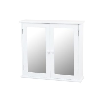 An Image of Classic White Mirrored Double Door Bathroom Cabinet
