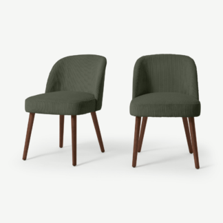 An Image of Swinton Set of 2 Dining Chairs, Sage Corduroy Velvet with Walnut Legs