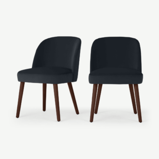 An Image of Swinton Set of 2 Dining Chairs, Dusk Blue Velvet & Walnut Leg