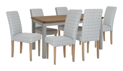 f8667e9a5e54f2e15b3ba17efadcfebb9bc869b25780ad85186cacf3923e1d57.jpg An Image of Habitat Kent Wood Veneer Dining Table & 6 Light Grey Chairs
