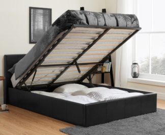 An Image of Berlin Black Leather Ottoman Storage Bed Frame - 4ft Small Double