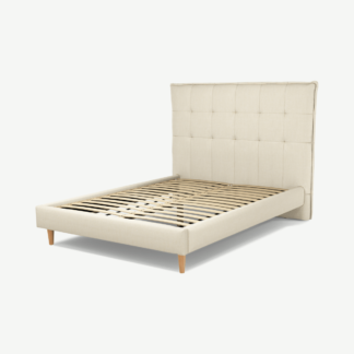 An Image of Lamas Double Bed, Putty Cotton with Oak Legs