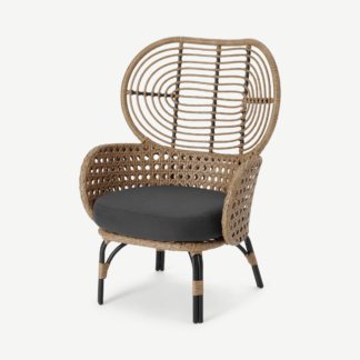 An Image of Swara Garden High back lounge Chair, Natural Polyrattan and Black