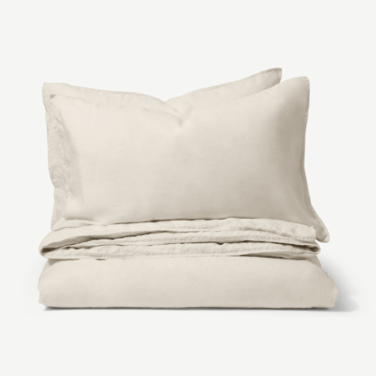 An Image of Brisa 100% Linen Duvet Cover + 2 Pillowcases, King Size, Light Beige