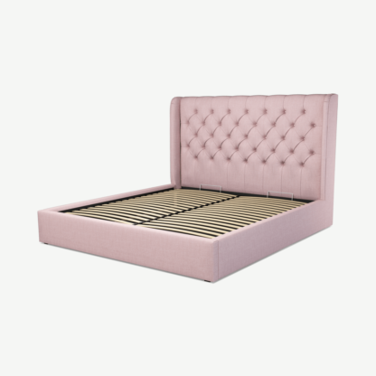 An Image of Romare Super King Size Ottoman Storage Bed, Tea Rose Pink Cotton