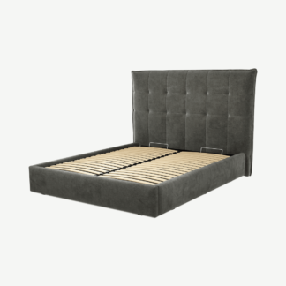 An Image of Lamas King Size Ottoman Storage Bed, Steel Grey Velvet
