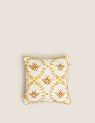 An Image of M&S Pure Cotton Bee Small Embroidered Cushion